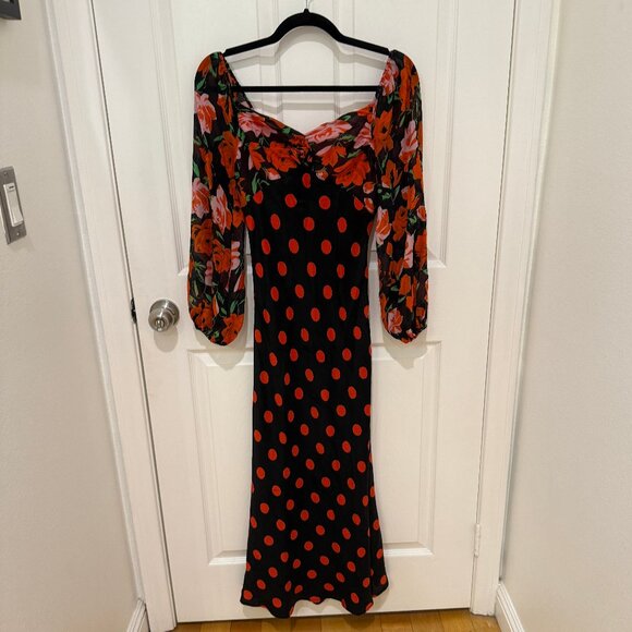 RIXO JOSEPHINE POLKA DOT FLORAL MIDI MAXI DRESS - Picture 3 of 8